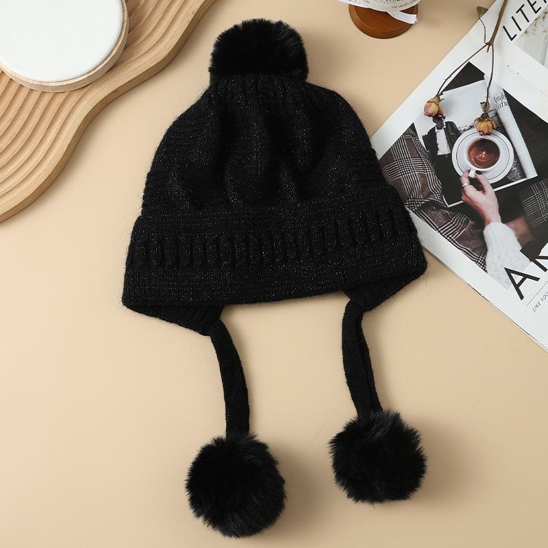 Сладкая и милая треугольная полосатая шапка из кроличьего меха плюс бархатная теплая шапка осенне-зимняя модная повседневная шерстяная шапка уличная шапка от холода корейская