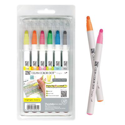 Kuretake Ручка на водной основе ZIG Clean Color Dot Набор из 6 цветов для выделения TCSD-6100/6VC