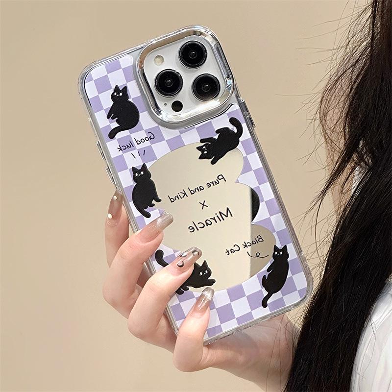 Zhitai Мультяшный силиконовый чехол для iPhone 15 Pro - Три в одном: зеркало, браслет 12, 14, 16 Pro Max.