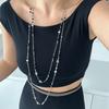 2Pcs/Set Long Chain Imitation Pearl Necklace Double Layers Sweater Chain  Women Fashion