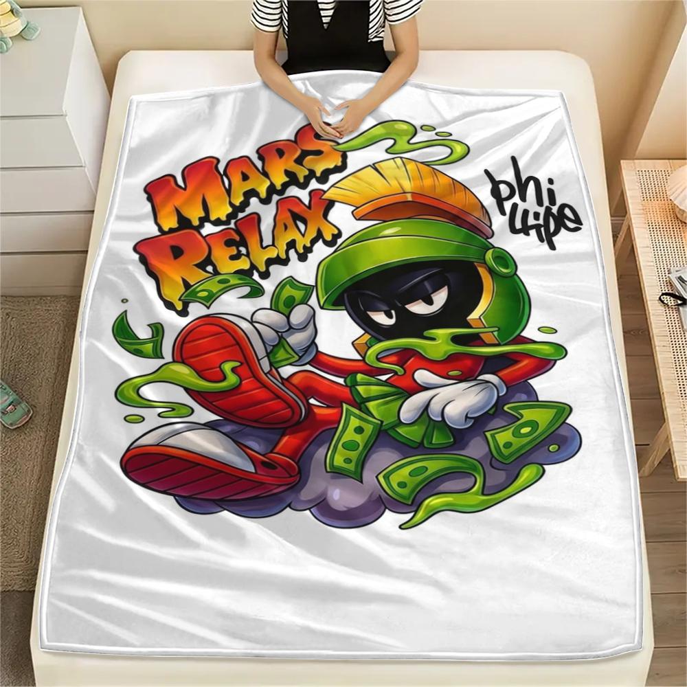 1PC Marvin the Martian Print Flannel Blanket, High quality Comfortable for All Seasons, Home Decor, Warmth and Comfort, Perfect for Christmas Gifts