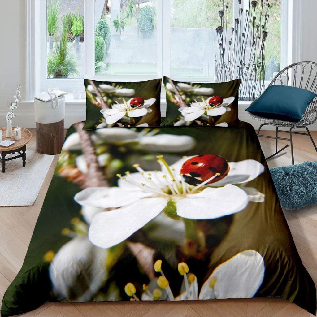 Комплект пододеяльника «Божья коровка» 3D Комплект постельного белья с принтом «Божья коровка» для мальчиков и девочек Летающая энтомология 2/3 предмета Мягкий пододеяльник размера кинг