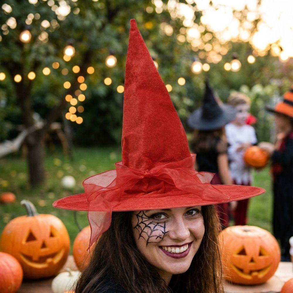 with Lace Velvet Dark Witch Hat Wide Brim Pointed Mage Hat Halloween Decor Hat Masquerades