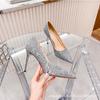 Crystal Shoes Sequined High Heels Women's 2025 New Temperament Pointed Stiletto Celebrity Silver Rhinestone Bridal Wedding Shoes