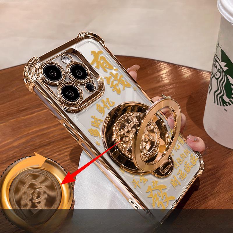 Вращающийся держатель для волос Подходит для чехла для мобильного телефона Apple 16promax 15 Гальванизированный Противоударный 14 Национальный стиль 13 Прозрачный 11 Силиконовый