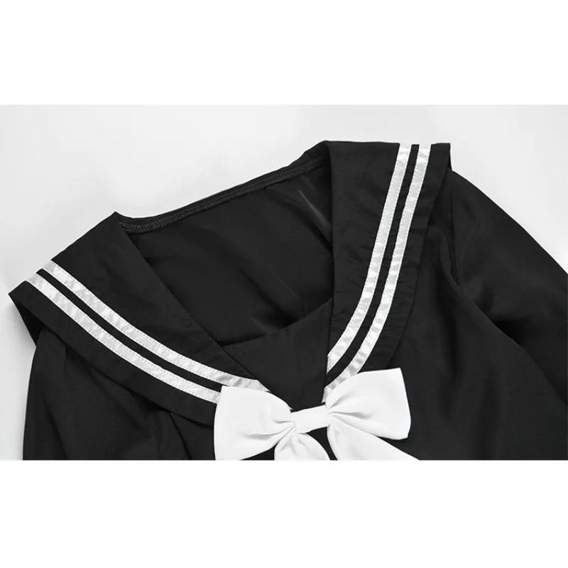 Черное платье Лолиты, женское лоскутное свободное платье с бантом в японском консервативном стиле, матросский воротник, кавайное платье с длинными рукавами, наряд для девочки Jk