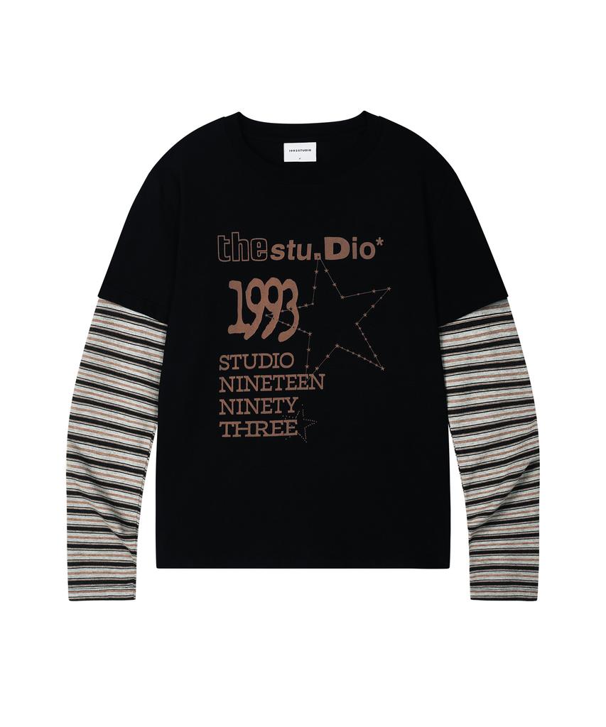 1993STUDIO W Striped Layered Long Sleeve_Black