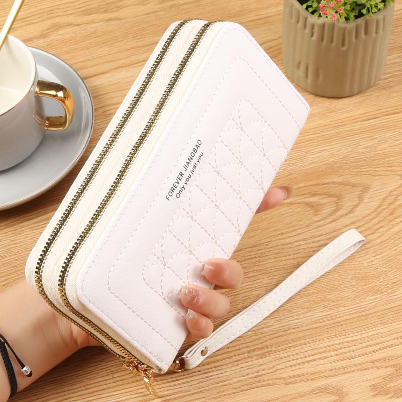 Ladies' Embroidered Soft Leather Double Zipper Wallet & Phone Clutch