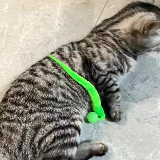 Интерактивный прыгучий мяч с хвостом, разноцветный пушистый червяк, прыгучий мяч для кошек, игрушка для преследования кошек в помещении в виде радужного червяка