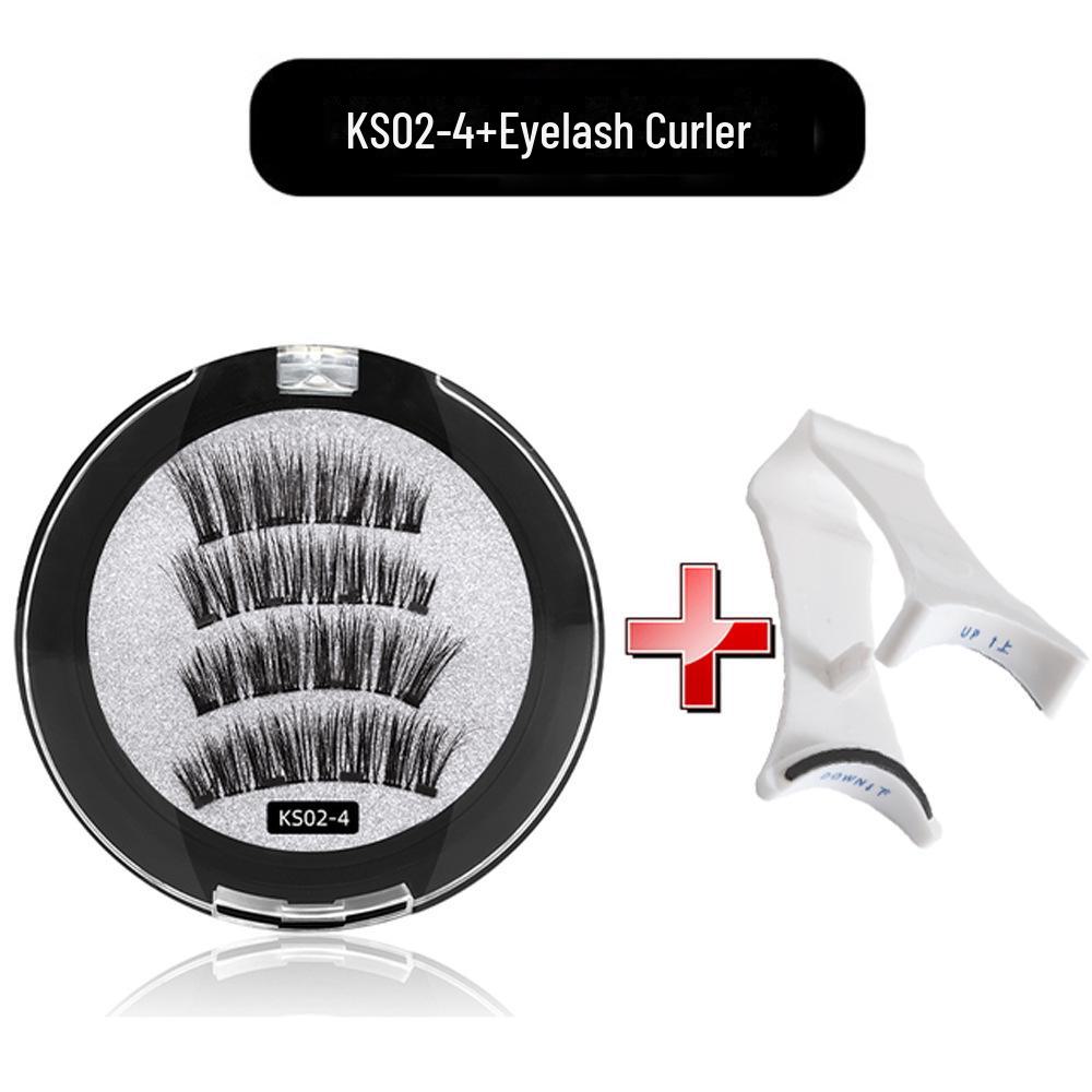 Набор магнитных ресниц без клея с щипцами для завивки: Европейский и американский стиль, толстый, натуральный, дизайн с четырьмя магнитами.