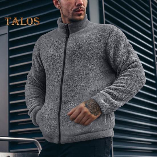 Мужское зимнее пальто с воротником-стойкой, длинным рукавом, однотонная утолщенная плюшевая куртка с карманами, застежка-молния, верхняя одежда