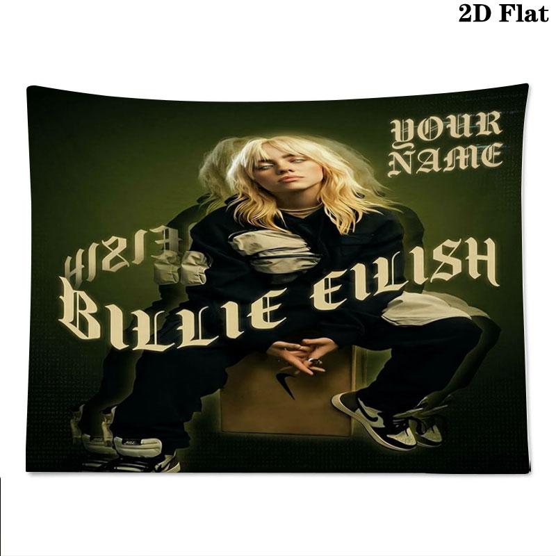 Billie Eilish Custom Name Wall Tapestry Aesthetic Wall Hanging Printed Fabric Blanket Decorative Tapestries for Bedroom Living Room Home Decor
