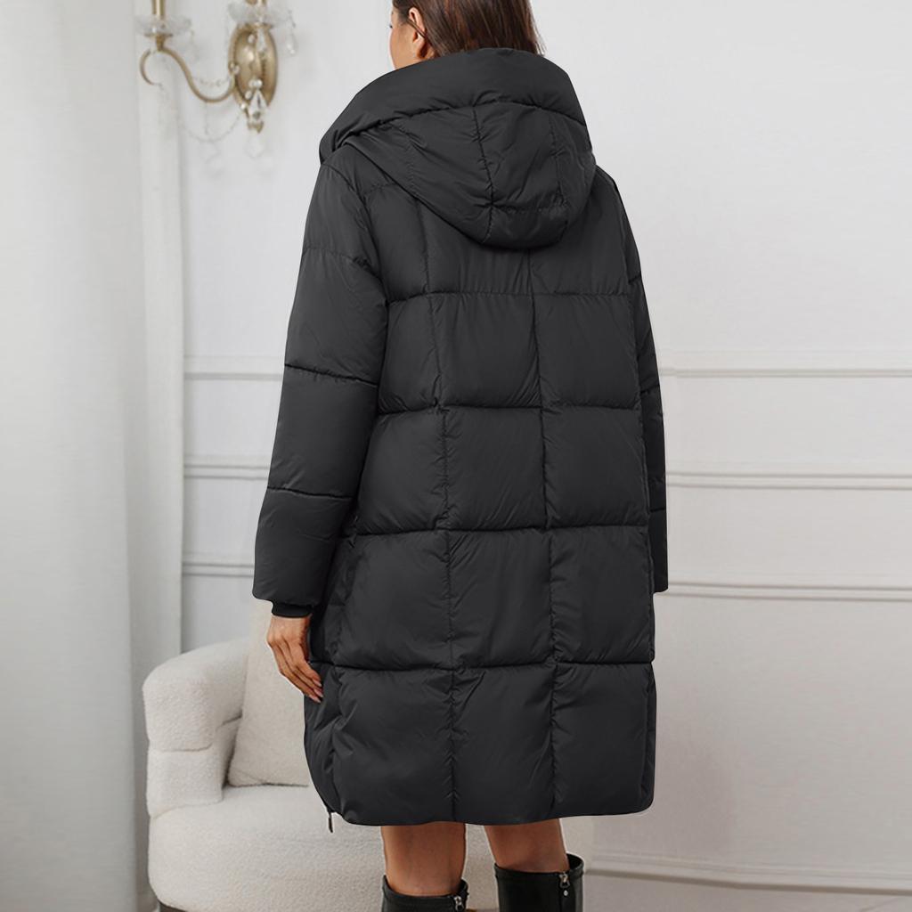 Women's Solid Color Hooded Medium Long Thick Waist Padded Coat