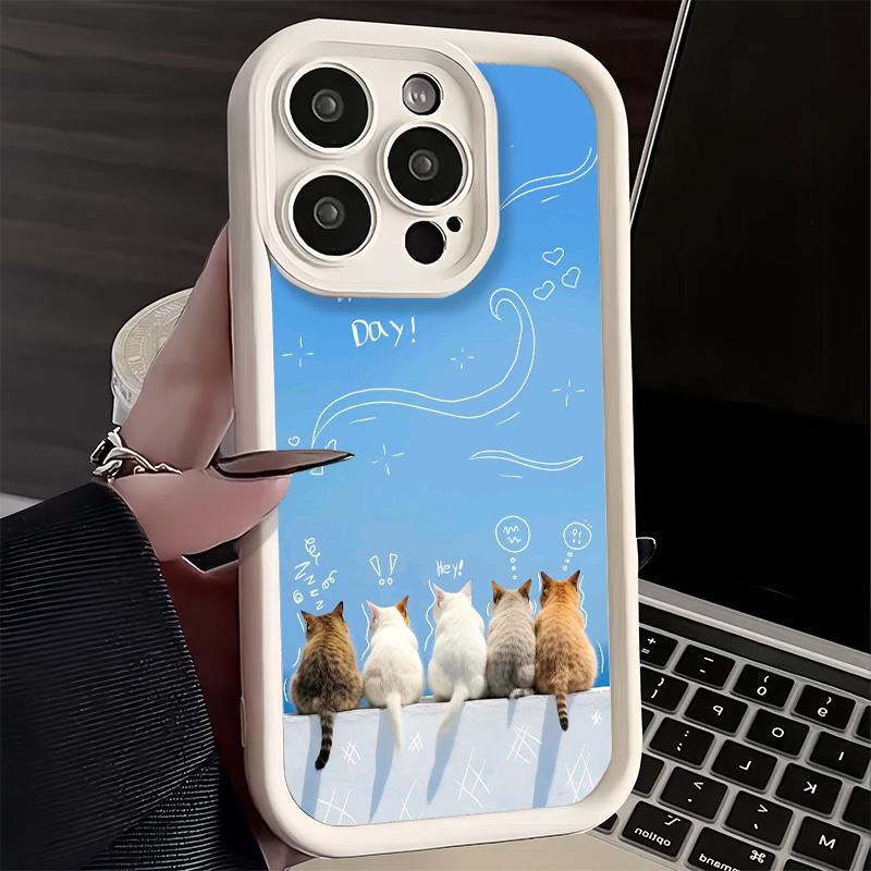 Чехол для телефона iPhone 17 Air 16E 15 16 Pro Max Кот Милый Котенок Мультяшная Обложка 14 Plus 13 12 Mini Мягкий Силиконовый Чехол Fundas