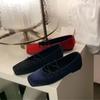 Korean New Version of Blue Satin Leather Square Head Retro Niche Light Mouth Single Shoes Mary Jane Ballet Flats Women