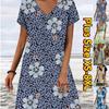 Летнее модное платье с v-образным вырезом, женское темно-синее платье с короткими рукавами и принтом хризантем, свободное повседневное платье для женщин