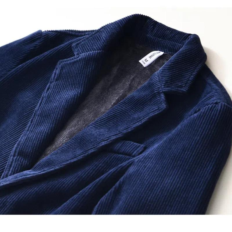 Осеннее и зимнее теплое пальто, мужские пригородные британские костюмы и блейзеры, вельветовая флисовая куртка, однотонные утепленные куртки в простом стиле