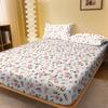 1 Simple Modern Plant Flower  Printed Matte Fitted Sheet, Bedroom Printed Bed Cover, Bedding (Excluding Pillowcases)