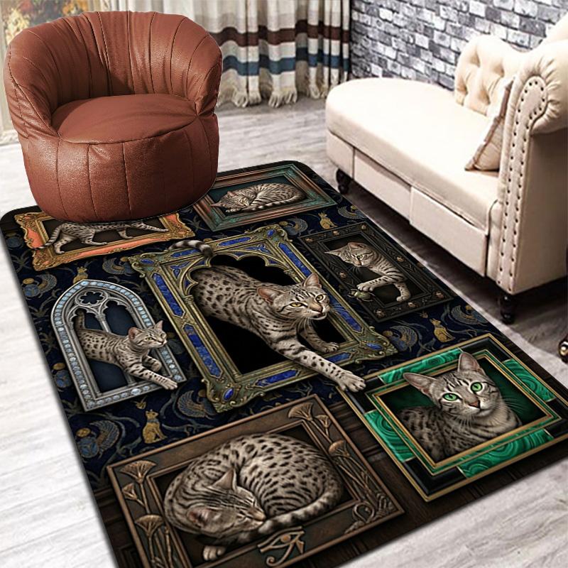 Cats Ornate Frames Pattern Rug Floor Mat for Living Room or Bedroom Soft and Comfortable Carpet a Gift for Birthday and Holiday.