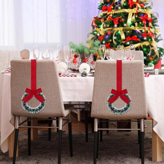 Mini Christmas Cabinet Wreaths 5.1 Inch Small Kitchen Xmas Decor with Red Ribbon Bow Plastic Rattan Fabric Window Door Office Holiday Decoration