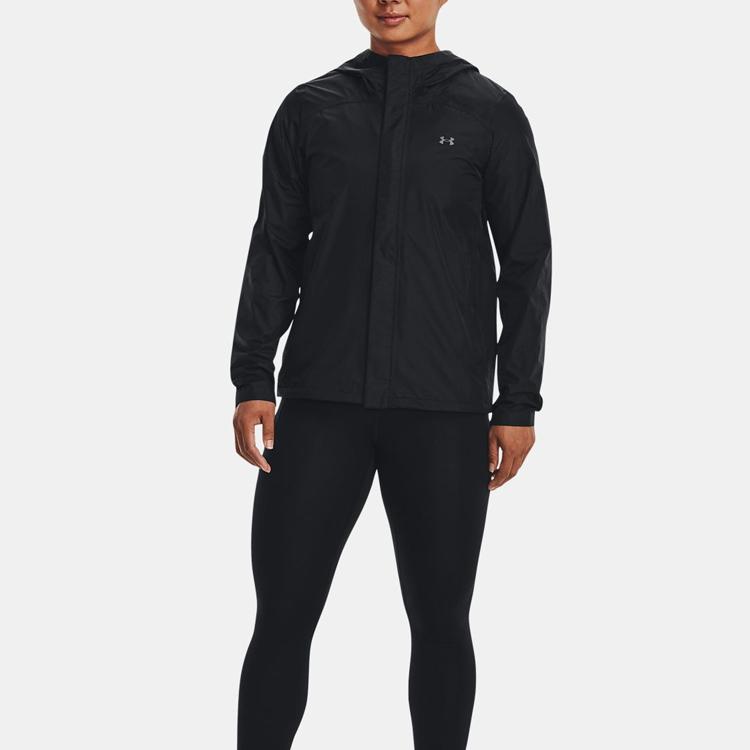 Under Armour UA Sun Protection Series SS23 Solid Logo Print Hooded Zip-Up Reglan Long Sleeve Jacket Women Jackets Black 1374645-001