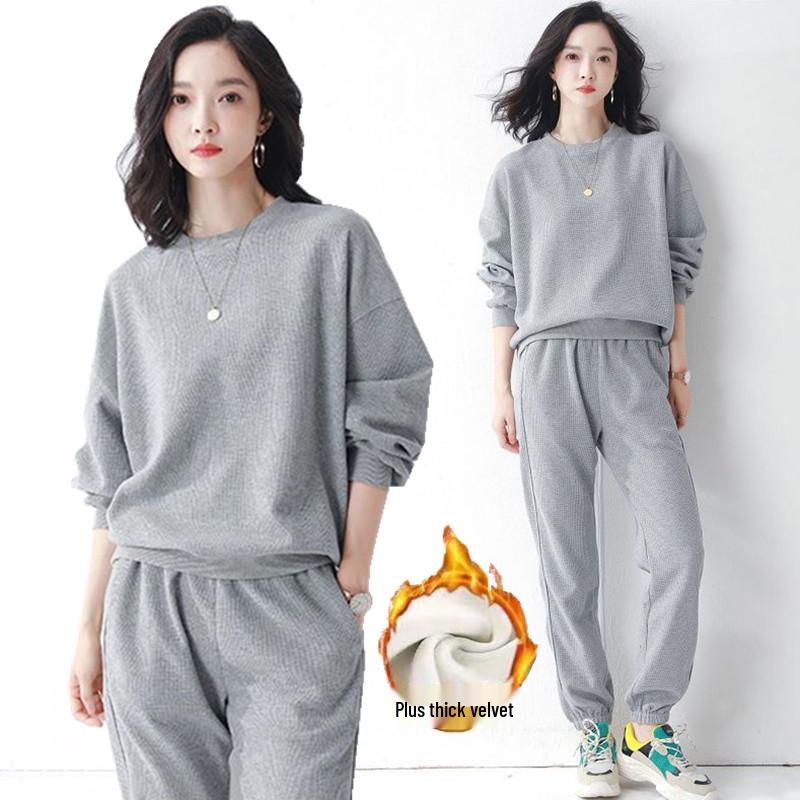 Women's Waffle Knit Tracksuit: Spring/Autumn 2025 Long Sleeve Casual Running Set