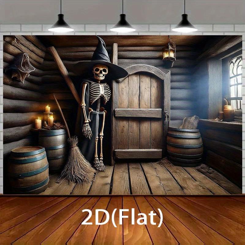 Gothic Halloween Skeleton Witch Tapestry Spooky Haunted House Wall Decor Throw Fabric Hanging Art for Party Decoration