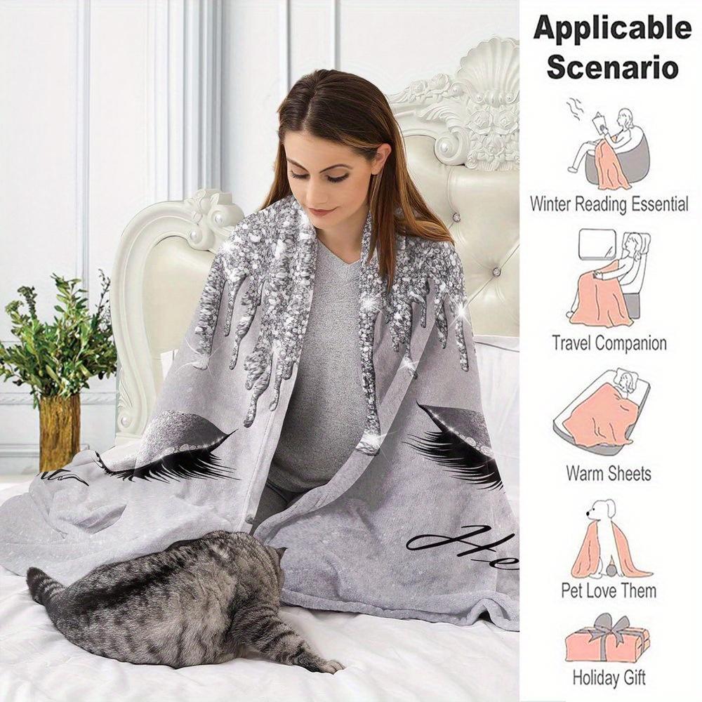 Hello Gorgeous Eyelash Flannel Throw Blanket Silver Glitter Drip Makeup Style Sofa Blanket