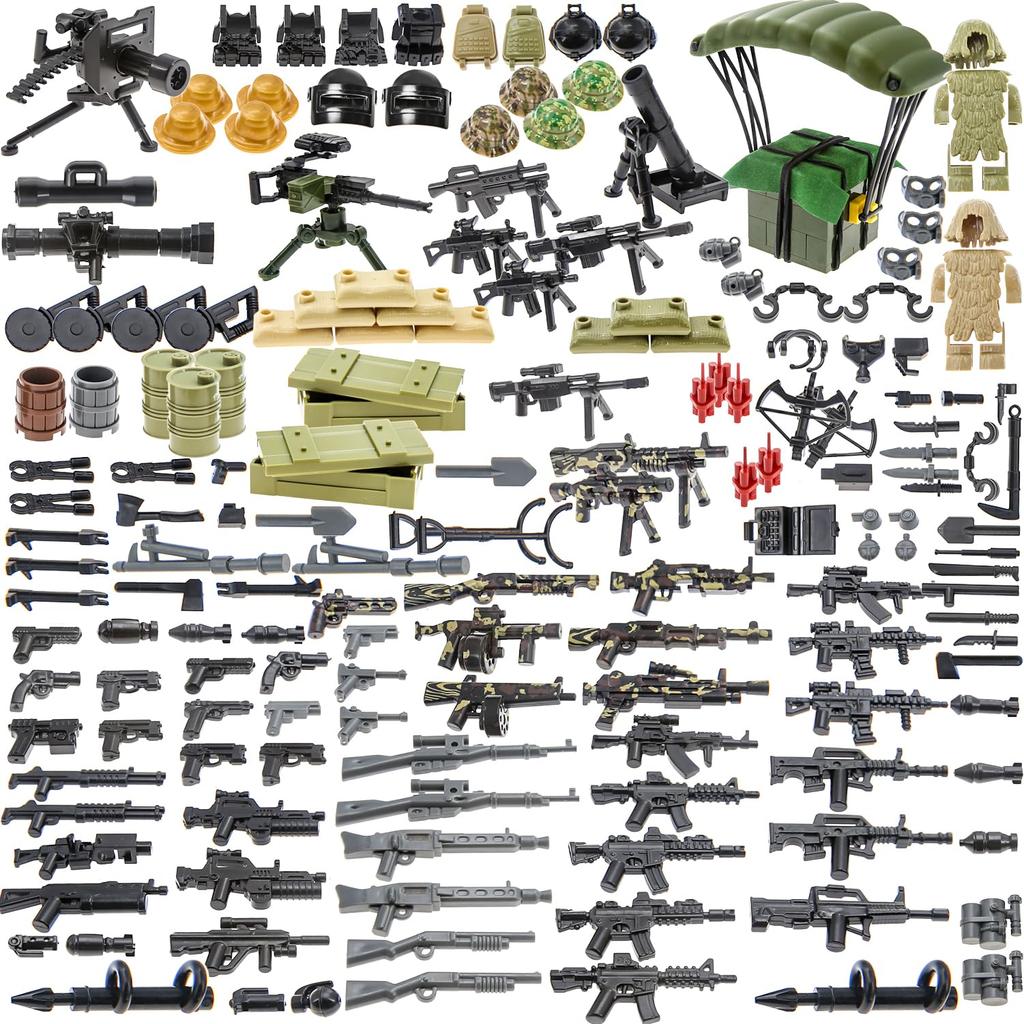 Ylutex 180-Piece Military Weapon Pack Accessory Kit Toy SWAT Team Building Blocks Toy Army Equipment Gear Set with Accessories Compatible with Key