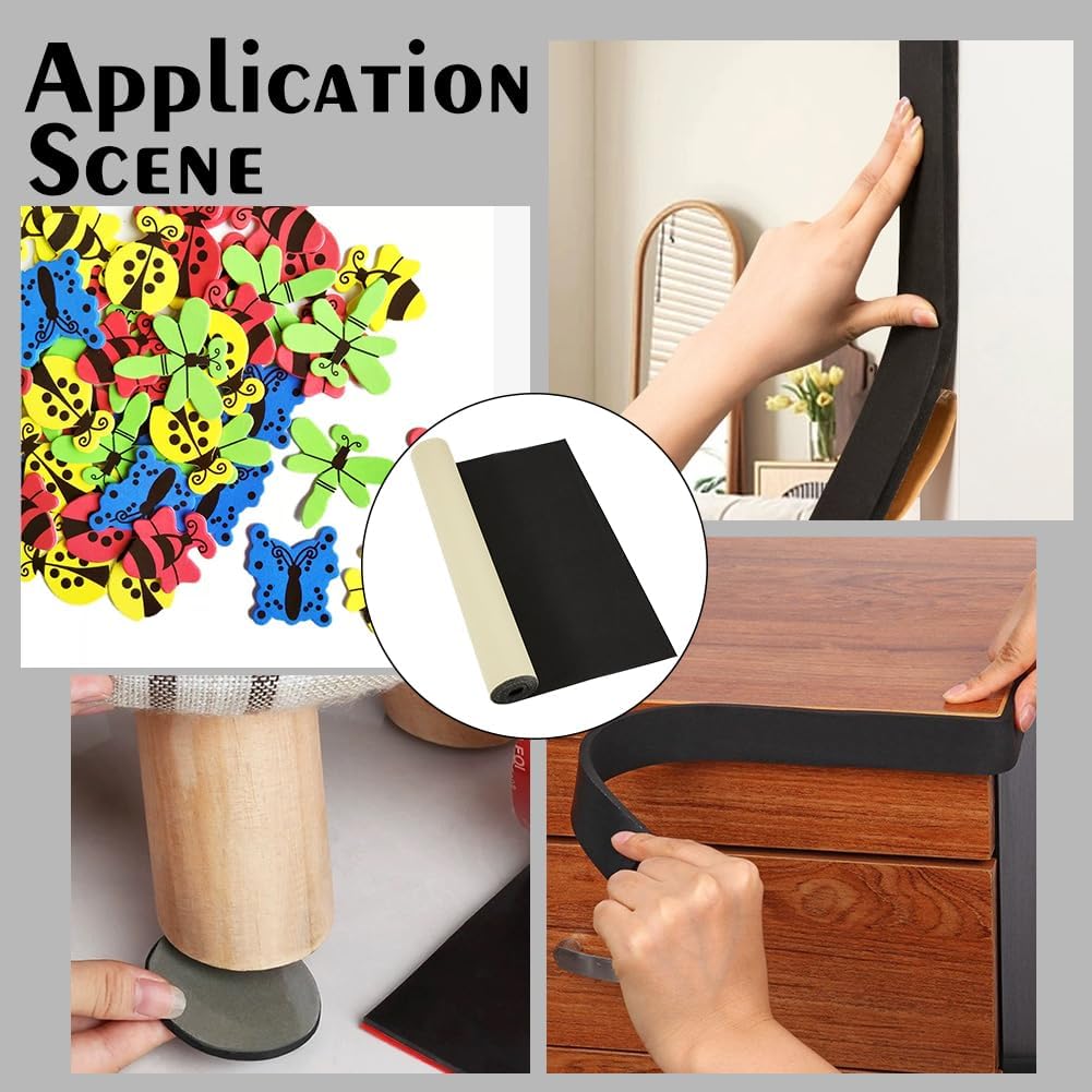 BENECREAT 78.7x15.7 Inch Black Self Adhesive EVA Foam Roll, 1mm Thick Waterproof Foam Rubber Sheet for Furniture Protecting, Filling, Costumes and