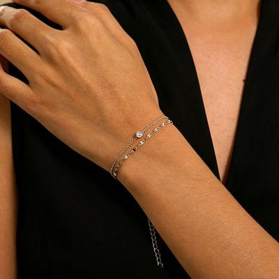Fashion Zirconia-Inlaid Double-Strand Bracelet Women's Niche Luxury Wrist Adornment Chain Suitable for Everyday Wear Jewelry