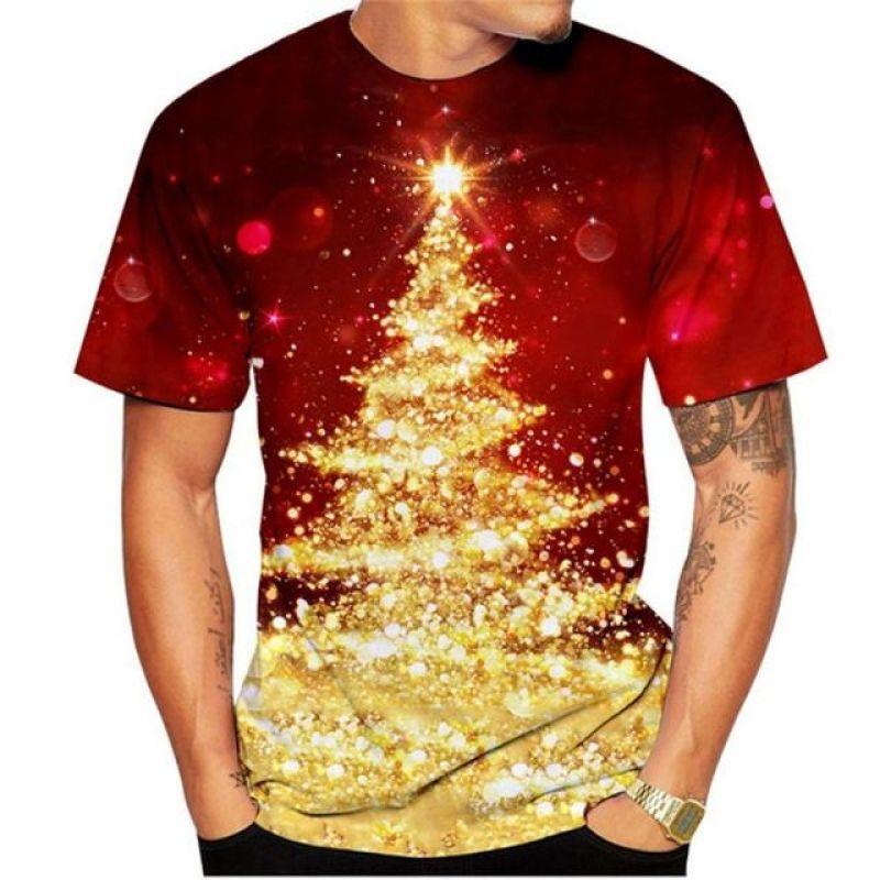 Мужская рождественская футболка с рисунком «Рождественская елка», одежда с круглым вырезом, одежда большого размера, европейский размер, топ с короткими рукавами, мужская рубашка, футболка