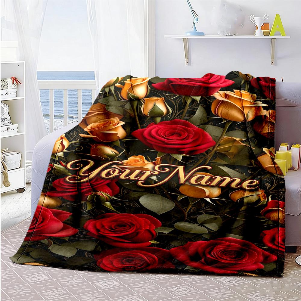Rose Personalized Text Blanket Cozy Personalized Blanket Warmthful Decor Perfect for Picnics Living Room Office Nap Four Seasons Universal