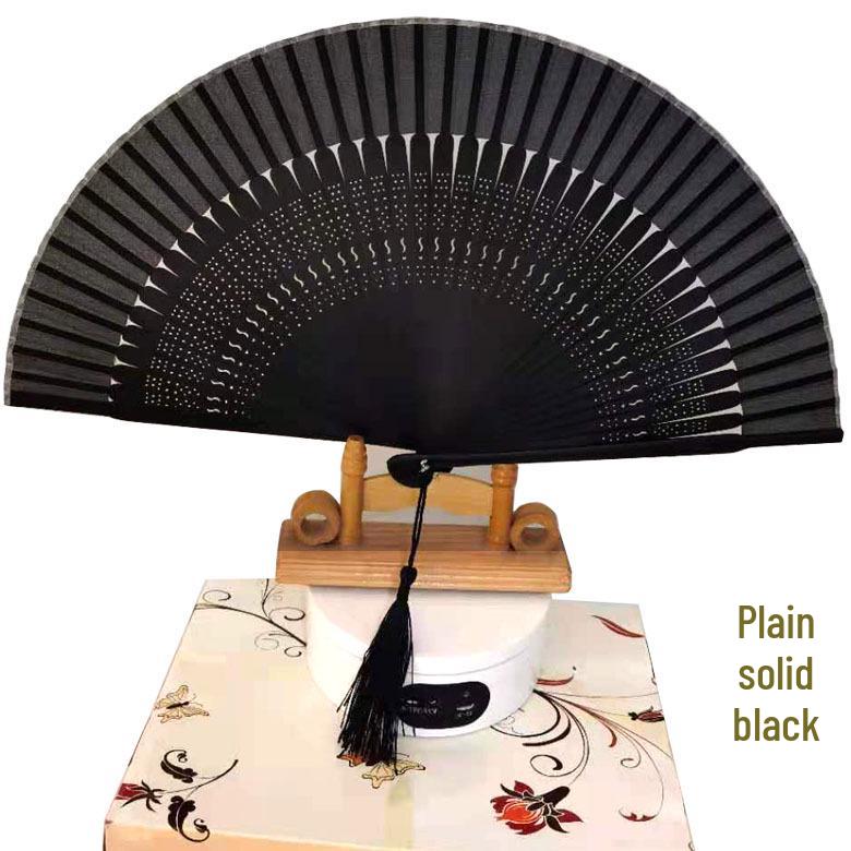 Classic Black Bamboo Folding Fan - Chinese Style Mosquito Repellent for a Cool Summer Breeze
