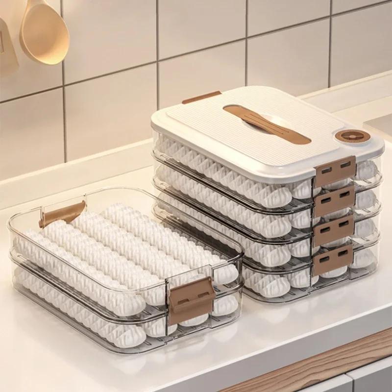 1/2/3/4 Layers Food Storage Box Refrigerator Frozen Food Box with Event Recording Knob Dumpling Frozen Box Kitchen Gadgets