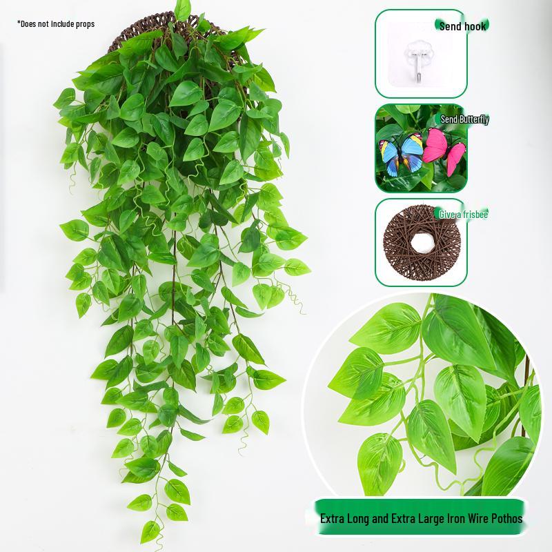 Artificial Green Plant Wall Décor - Rattan Hanging Vines with Pothos and Spider Plant for Indoor Living Room