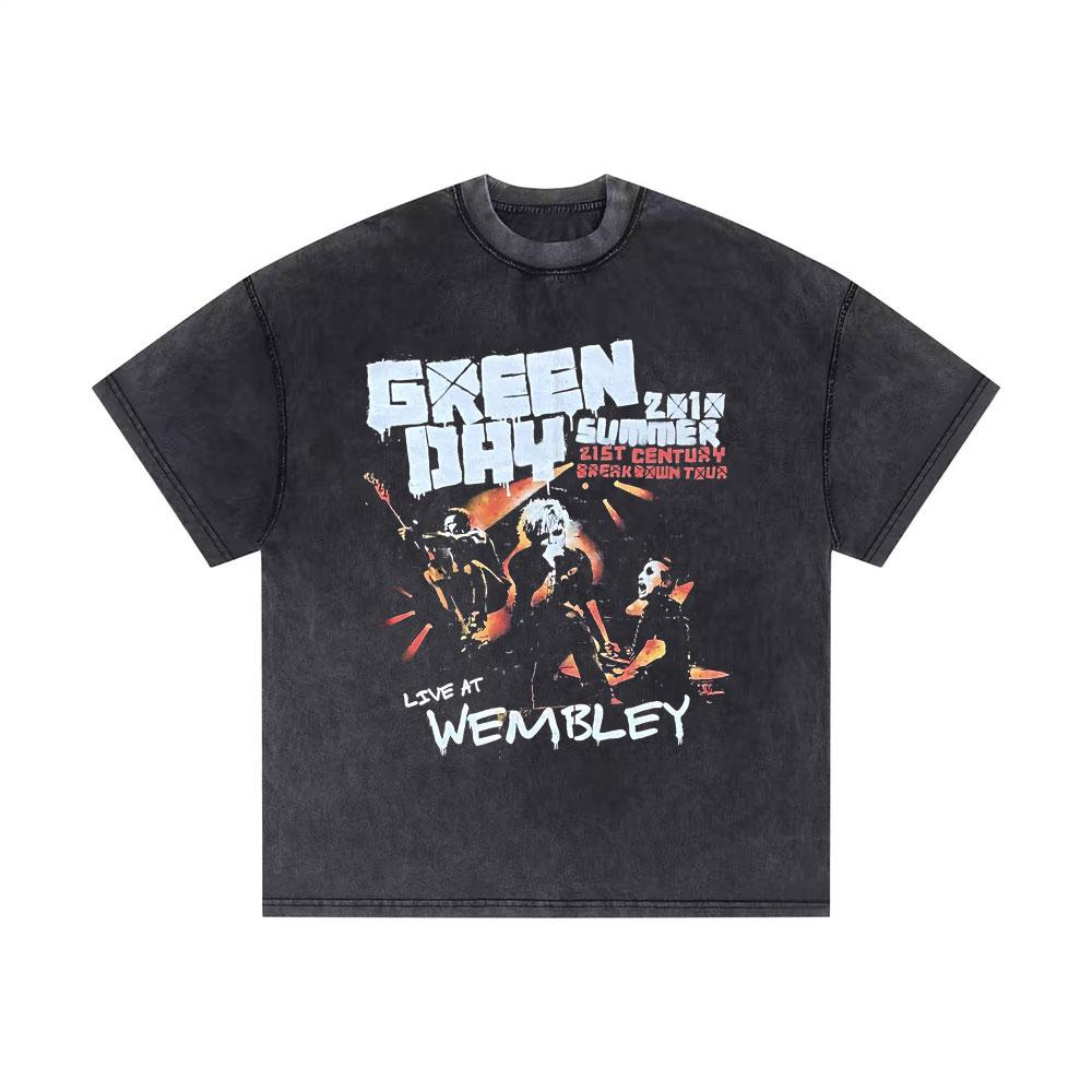 Washed Vintage Punk Band Green Day  World Tour T Shirts Men Retro Gothic Rock Tshirt Male Cotton Casual Oversized Tshirts