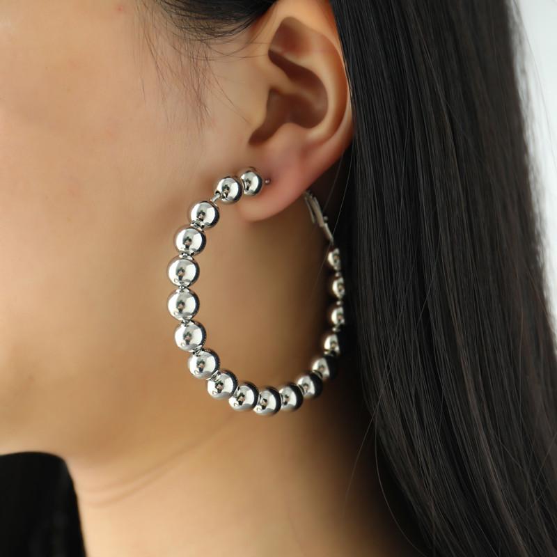 Vintage Gold Color Beads Hoop Earrings For Women Exaggerated Round Beaded Circle Big Hoops Earring Jewelry Female Pendients Gift