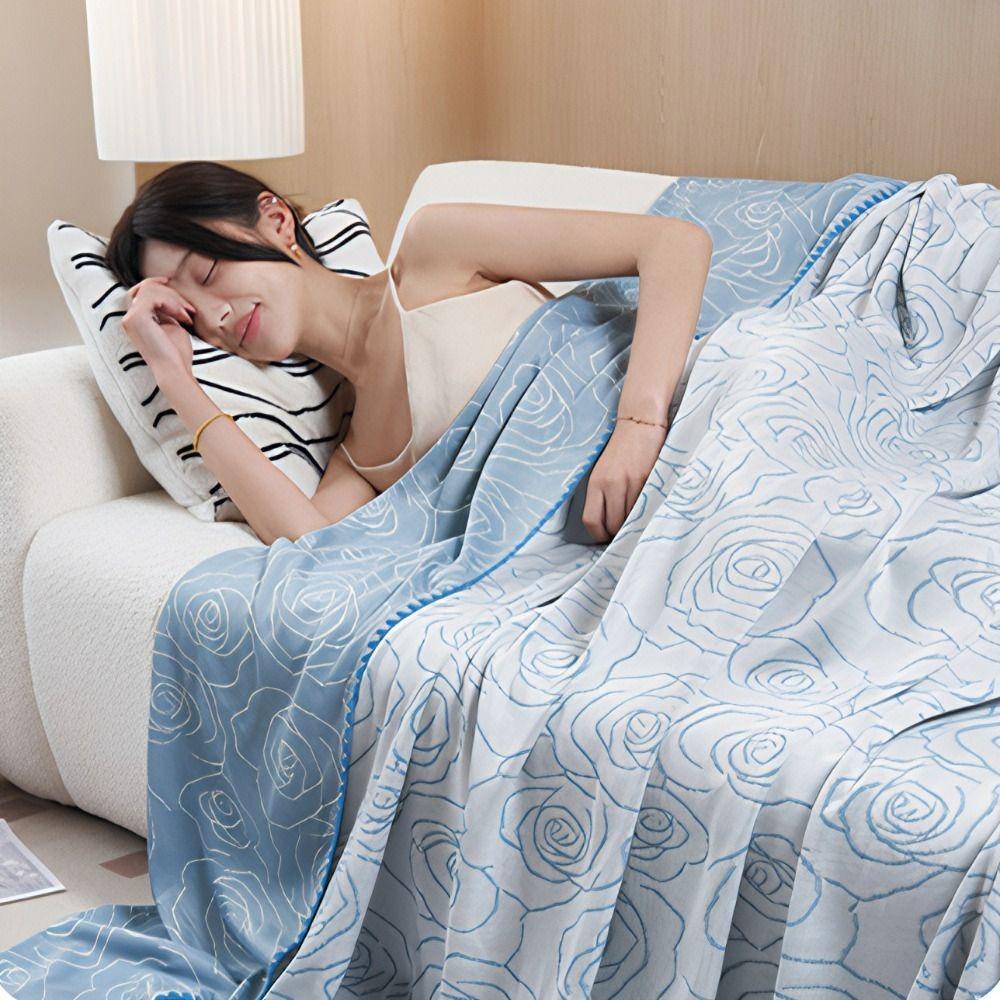 Breathable Air-conditioned Comforter Double Side Flower Pattern Nap Blanket Bedroom
