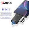 VAORLO 6 IN 1 Portable Mini Card Reader Micro USB Type-C Plug OTG Adapter Support TF Card Play Fast Transmission For Smartphone PC Laptop