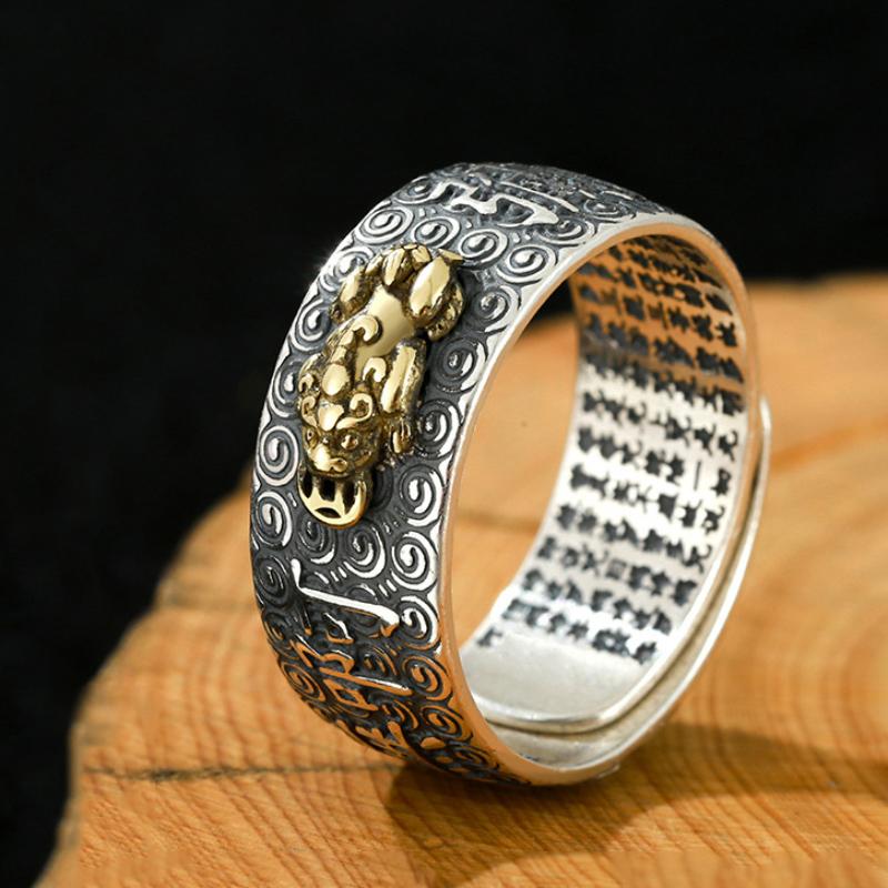 Кольцо Namo Amitabha из стерлингового серебра с тиснением в стиле ретро сутра-сердца Будды в этническом стиле, различные серии, мужские кольца, ювелирные изделия