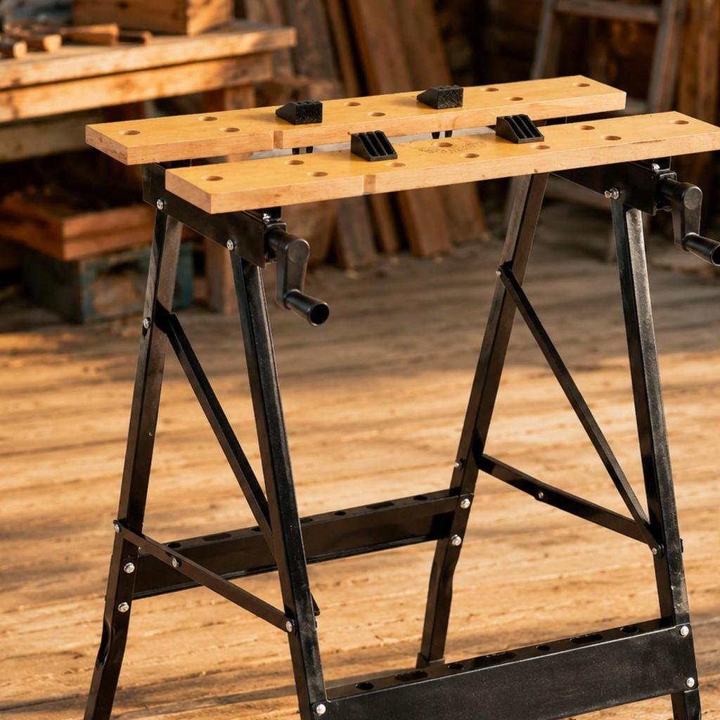 Folding Carpentry Workbench with Clamps Portable Foldable Metal