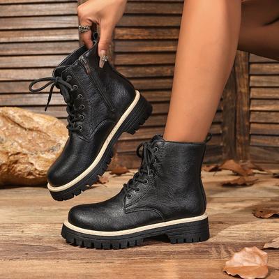 Осень и зима новая большая размерность ботинки Мартина женские круглый носок бархатные короткие голенища боковая молния кожаные ботинки