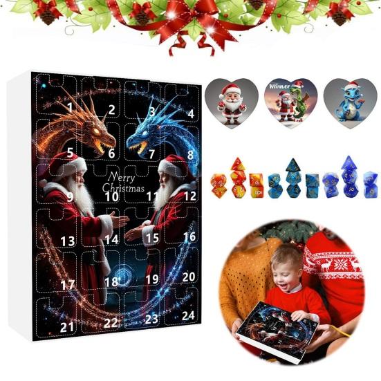 Рождественский адвент-календарь 2024, акриловые игральные кости, украшения, 24-дневный календарь обратного отсчета, набор разноцветных многогранных игральных костей