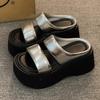 Summer Wear One Word Thick Bottom Heightening Slippers Women's Fashion 2025 New Internet Celebrity Beach Leisure Super Fire Sandals