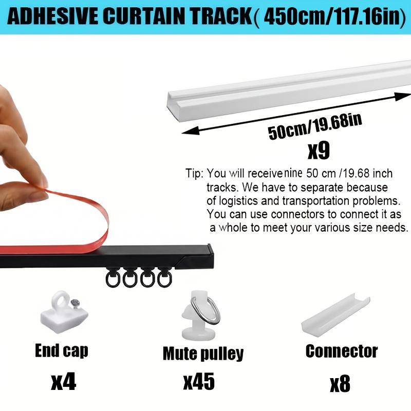 Self-Adhesive Curtain Track No Punching Curtain Rod for RV Bathroom Bay Window Ceiling Mount Sticky Rail (White/Black)
