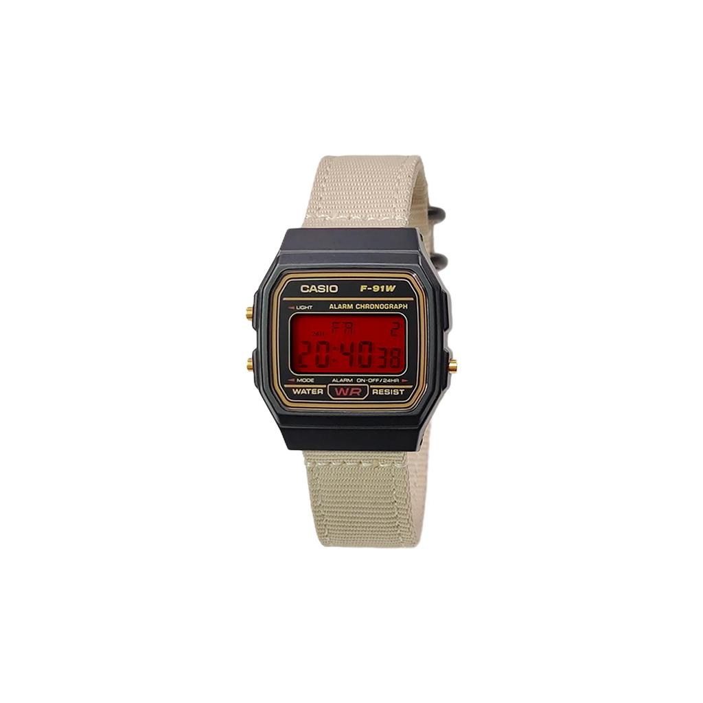 Casio Коллекция Custom Часы с кварцевым механизмом и нейлоновым ремешком Мужские часы Черный циферблат F-91WG-9(Watch5--)