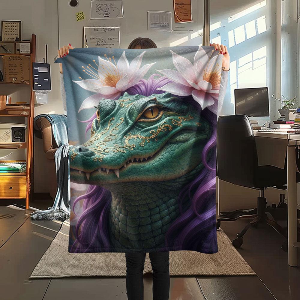 1Pc Animalswearingflowers Print Flannel Blanket, High quality Comfortable for All Seasons, Home Decor, Warmth and Comfort, Perfect for Christmas Gifts