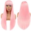 MERISIHAIR Long Straight Wig with Bangs Synthetic Fiber Long Straight Black Brown Red Wine Pink Color Wig