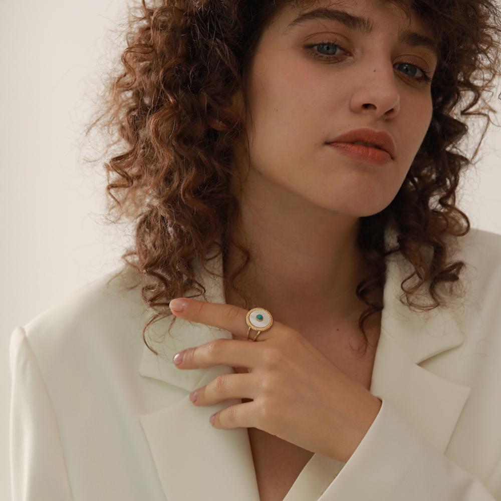 Yhpup Stainless Steel Fashion Summer Open Adjustbale Ring for Women Cheap Trendy Charm Stone Ring Jewelry Accessories